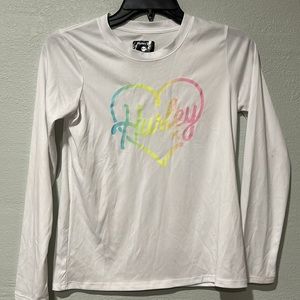 Hurley, girls white sun shirt. Size 10/12 . excellent used condition.